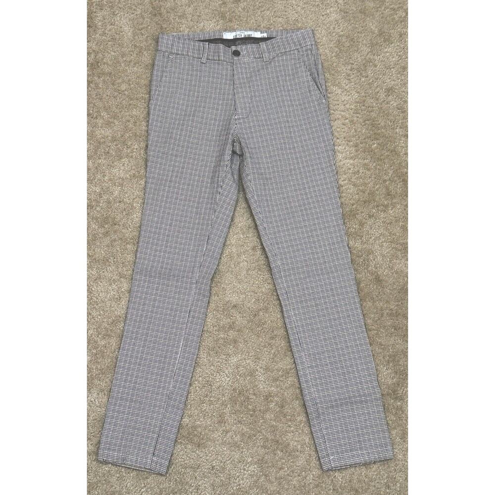 Topman Top Man Pant Houndstooth Plaid Stretch Skinny Fit Chino Khaki Women 28/30